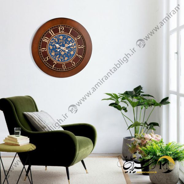 ساعت دیواری چوبی قهوه ای مدل آبی پارسی