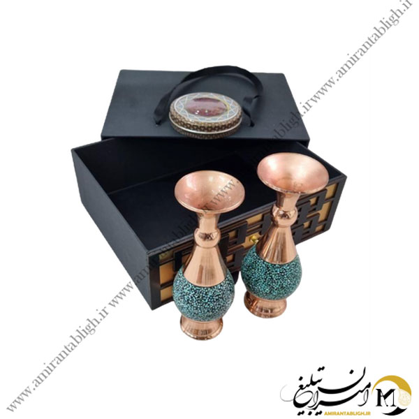 مشخصات و خرید ست هدیه زعفران با گلدان فیروزه کوبی کد r154
